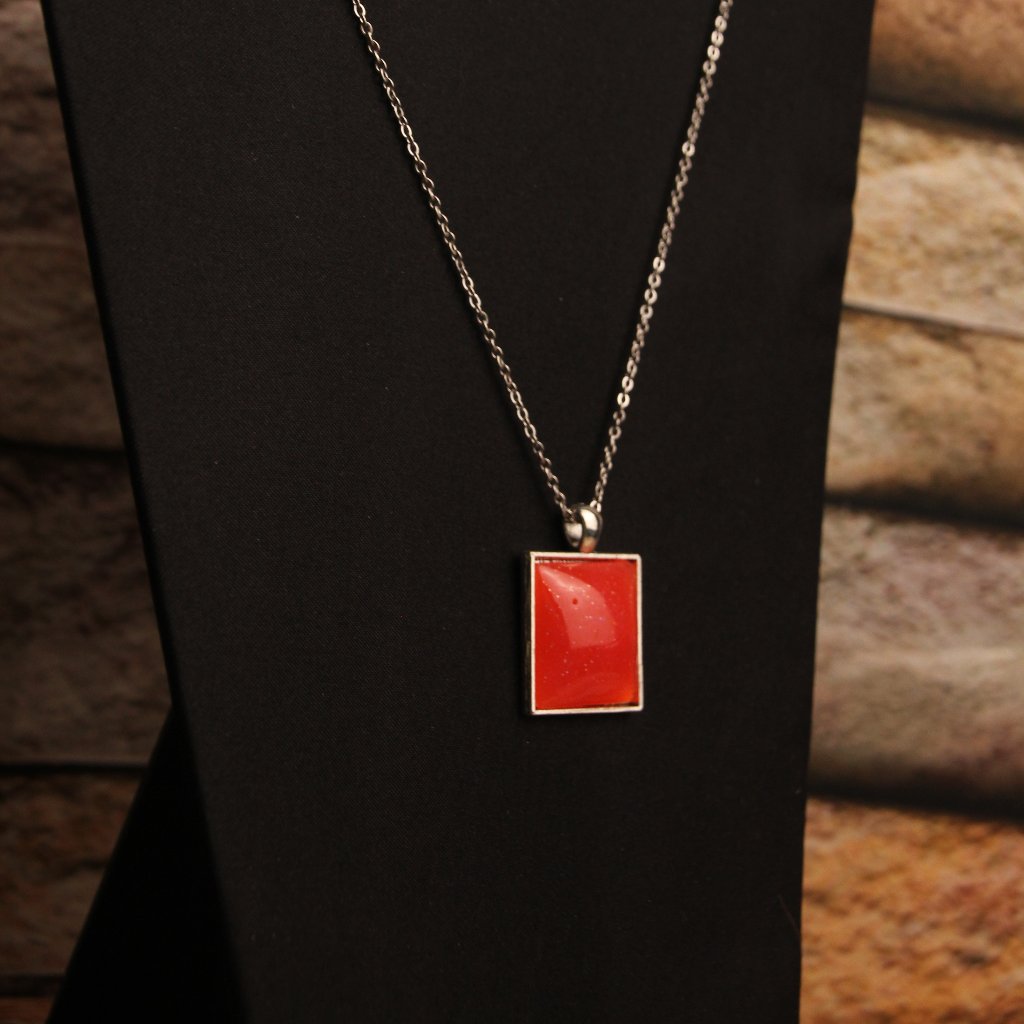 Hand Crafted Sparkly Orange Square Pendant 20 Inch Chain